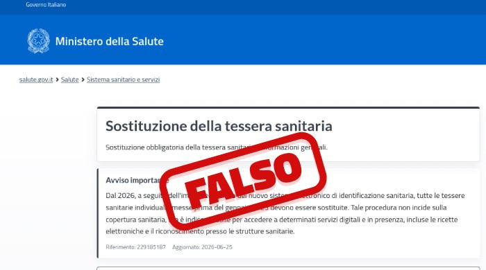 Avviso alla cittadinanza - Tentativi di truffa su presunto rinnovo della Tessera Sanitaria